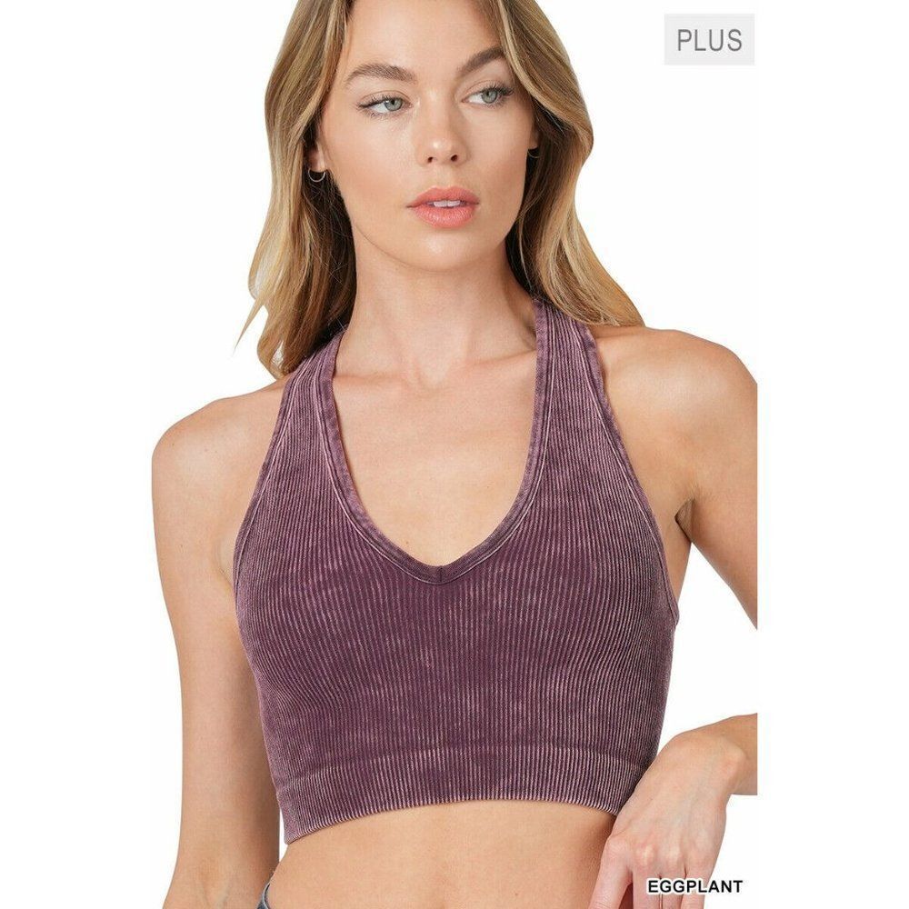 Zenana Not Your Basic Racerback Cropped Tank Top in Eggplant NTW-6128X - Picture 3 of 8